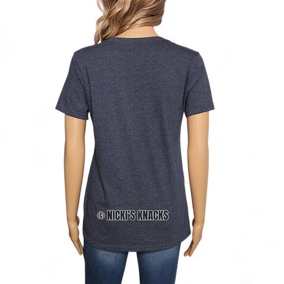 Time & Tru Heather Navy Blue V-Neck Relaxed Fit Short Sleeve T-Shirt Size S - Picture 4 of 7